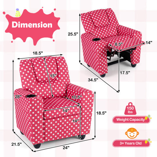 Kids Recliner Chair Push Back Toddler Reclining Armchair with Cup Holder-Red