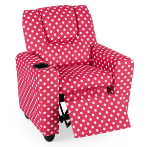 Kids Recliner Chair Push Back Toddler Reclining Armchair with Cup Holder-Red