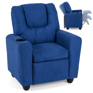 Kids Recliner Chair Push Back Toddler Reclining Armchair with Cup Holder-Blue