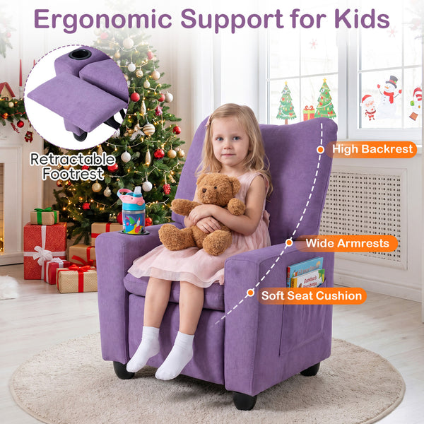 Kids Recliner Toddler Single Sofa with Adjustable Footrest and Cup Holder