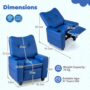 Kids Recliner with Cup Holder Armrests and Adjustable Backrest for Playroom