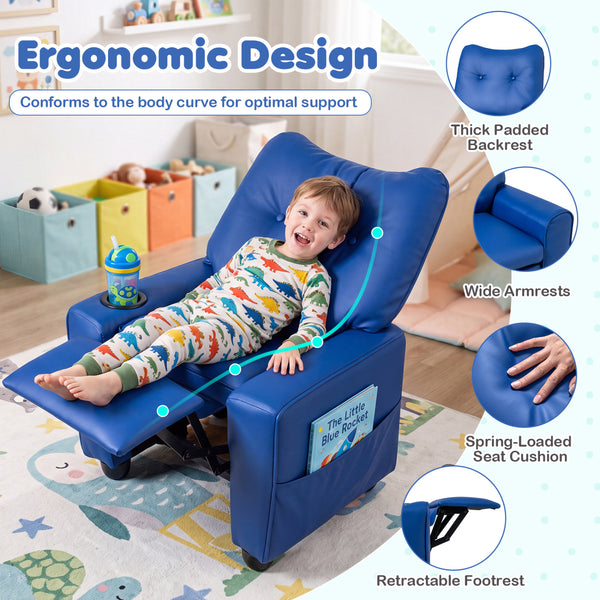 Kids Recliner with Cup Holder Armrests and Adjustable Backrest for Playroom