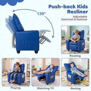 Kids Recliner with Cup Holder Armrests and Adjustable Backrest for Playroom