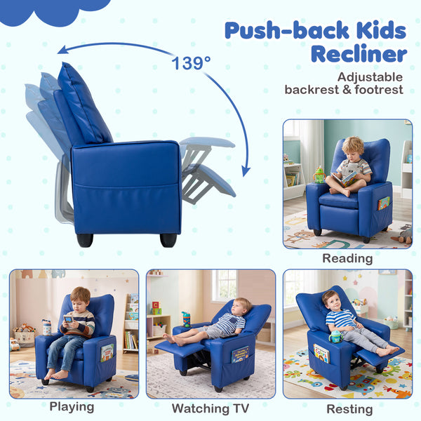 Kids Recliner with Cup Holder Armrests and Adjustable Backrest for Playroom