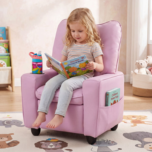 Kids Recliner with Cup Holder Armrests and Adjustable Backrest for Playroom