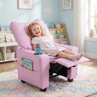 Kids Recliner with Cup Holder Armrests and Adjustable Backrest for Playroom