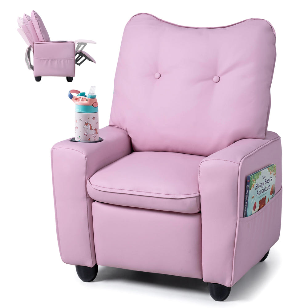 Kids Recliner with Cup Holder Armrests and Adjustable Backrest for Playroom