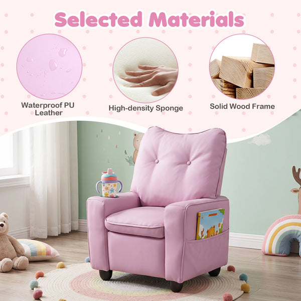 Kids Recliner with Cup Holder Armrests and Adjustable Backrest for Playroom
