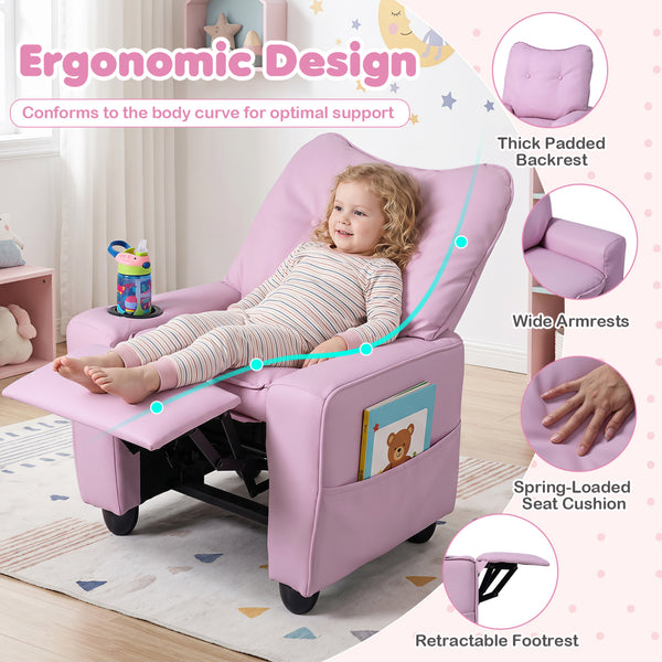 Kids Recliner with Cup Holder Armrests and Adjustable Backrest for Playroom