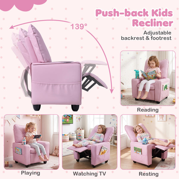 Kids Recliner with Cup Holder Armrests and Adjustable Backrest for Playroom