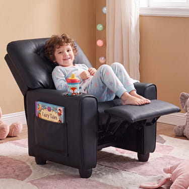 Kids Recliner with Cup Holder & Armrests and Adjustable Backrest Footrest