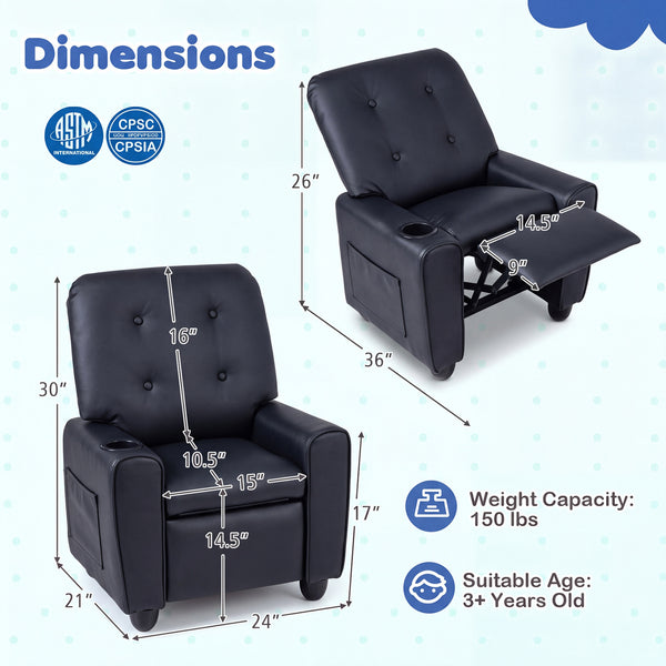 Kids Recliner with Cup Holder & Armrests and Adjustable Backrest Footrest