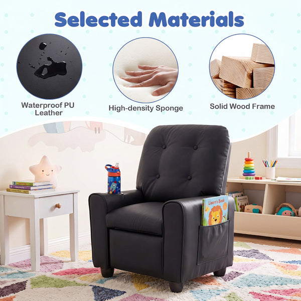 Kids Recliner with Cup Holder & Armrests and Adjustable Backrest Footrest