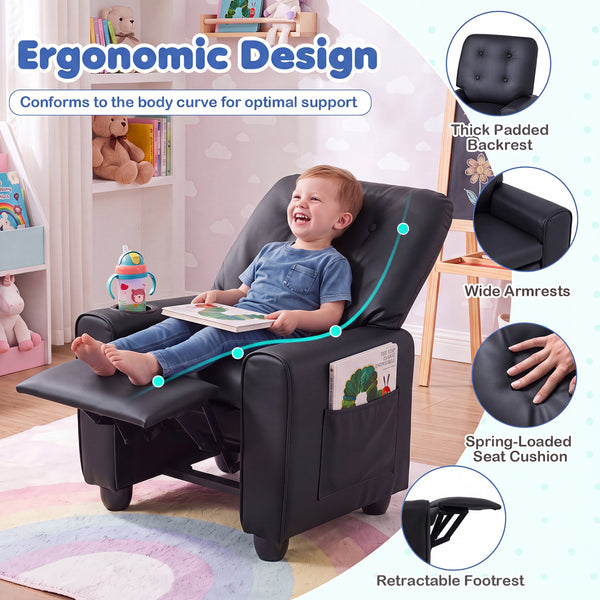 Kids Recliner with Cup Holder & Armrests and Adjustable Backrest Footrest