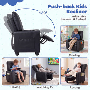 Kids Recliner with Cup Holder & Armrests and Adjustable Backrest Footrest