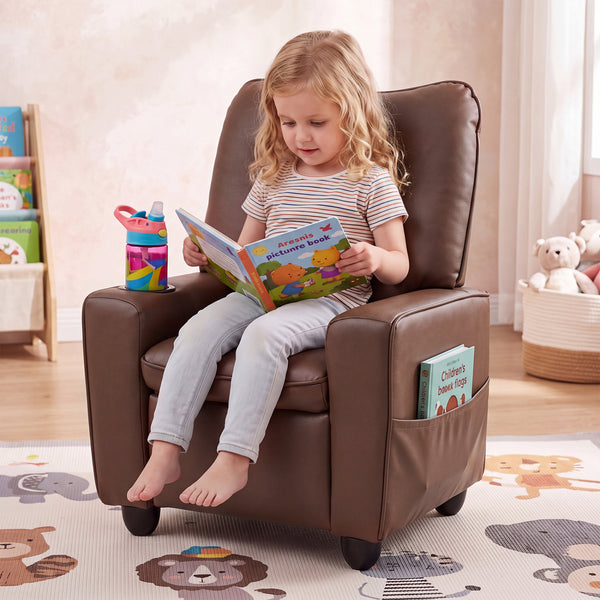 Kids Recliner with Cup Holder Armrests and Adjustable Backrest for Playroom