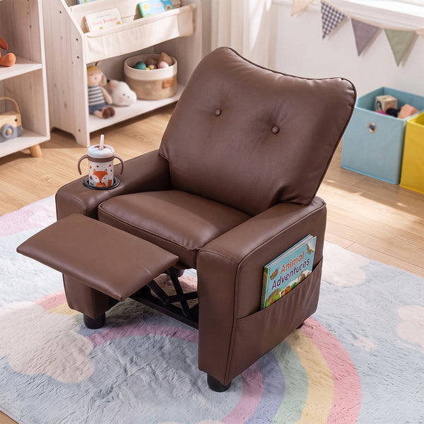 Kids Recliner with Cup Holder Armrests and Adjustable Backrest for Playroom