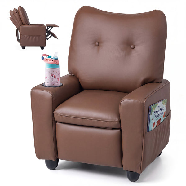 Kids Recliner with Cup Holder Armrests and Adjustable Backrest for Playroom