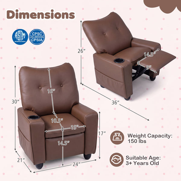 Kids Recliner with Cup Holder Armrests and Adjustable Backrest for Playroom