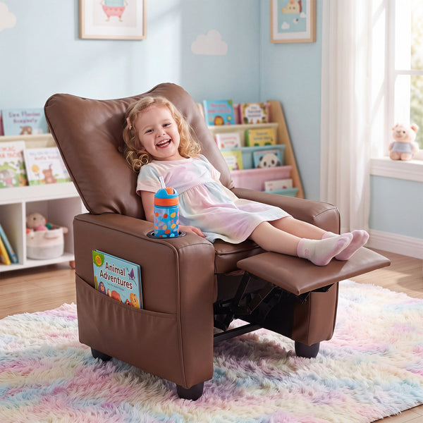 Kids Recliner with Cup Holder Armrests and Adjustable Backrest for Playroom