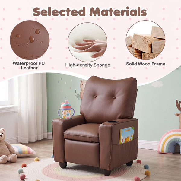 Kids Recliner with Cup Holder Armrests and Adjustable Backrest for Playroom