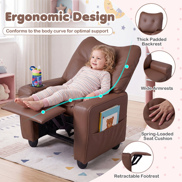 Kids Recliner with Cup Holder Armrests and Adjustable Backrest for Playroom