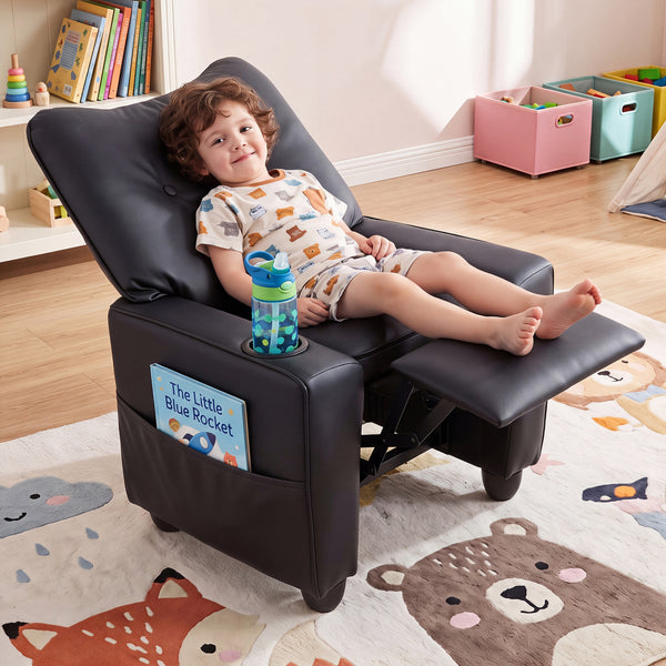 Kids Recliner with Cup Holder Armrests and Adjustable Backrest for Playroom