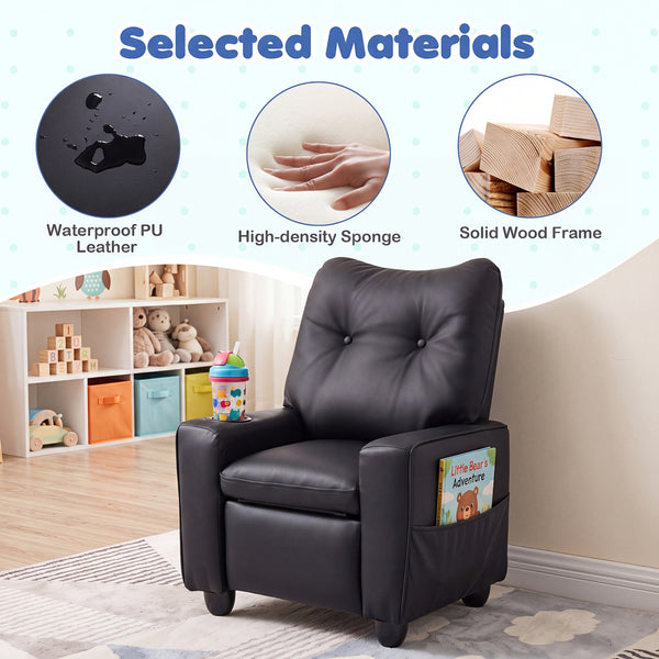Kids Recliner with Cup Holder Armrests and Adjustable Backrest for Playroom