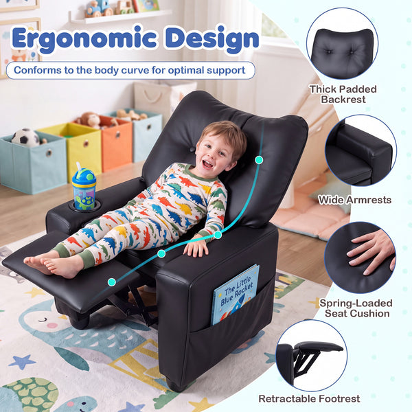 Kids Recliner with Cup Holder Armrests and Adjustable Backrest for Playroom