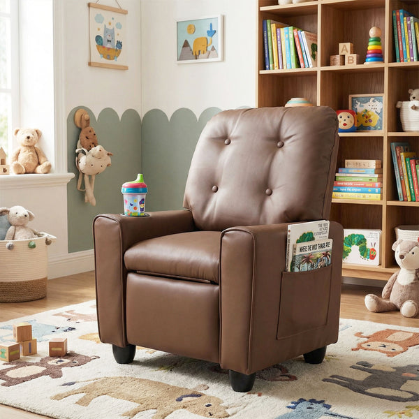 Kids Recliner with Cup Holder & Armrests and Adjustable Backrest Footrest