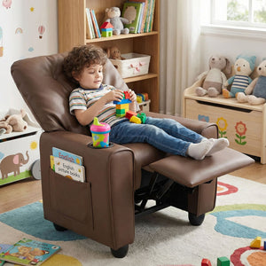 Kids Recliner with Cup Holder & Armrests and Adjustable Backrest Footrest