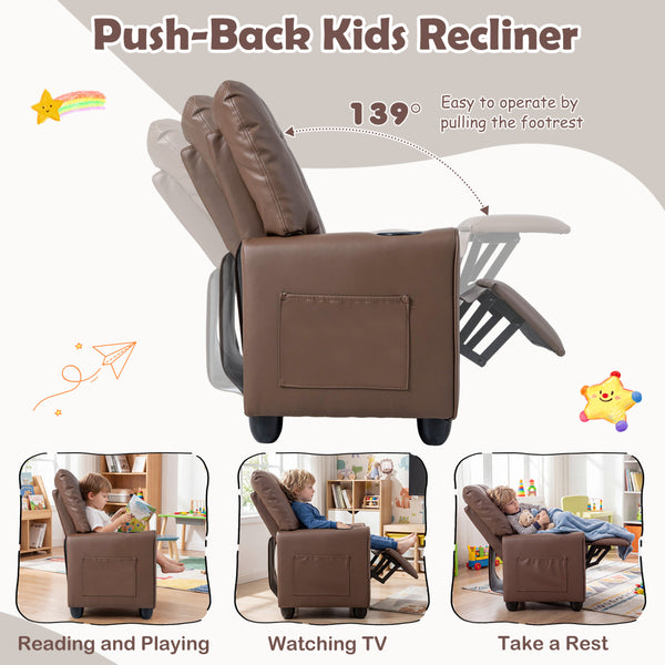 Kids Recliner with Cup Holder & Armrests and Adjustable Backrest Footrest