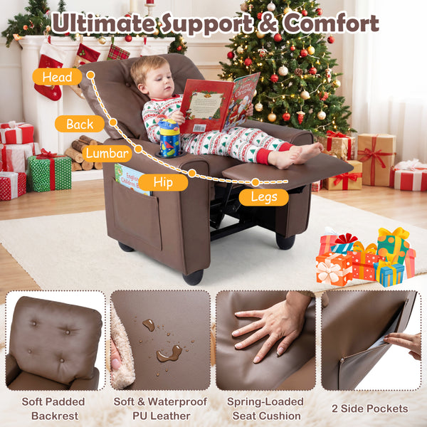 Kids Recliner with Cup Holder & Armrests and Adjustable Backrest Footrest