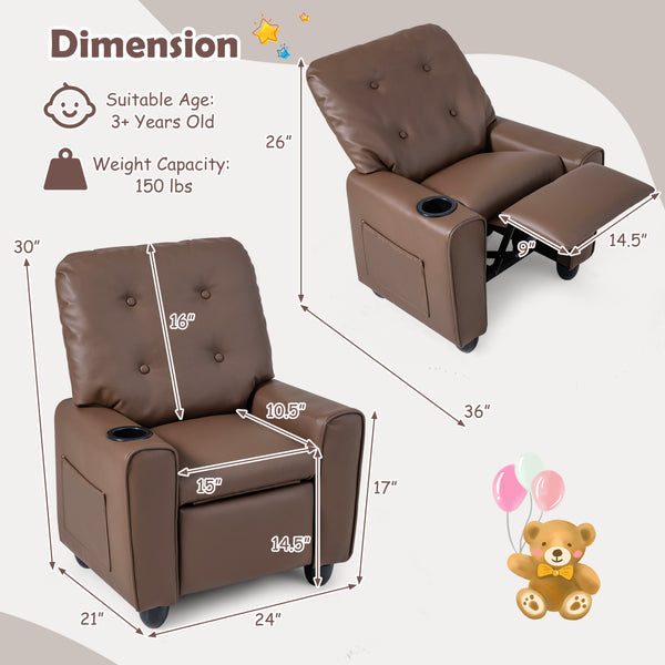 Kids Recliner with Cup Holder & Armrests and Adjustable Backrest Footrest