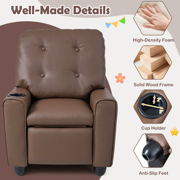 Kids Recliner with Cup Holder & Armrests and Adjustable Backrest Footrest