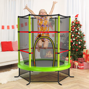 55 Inch Kids Recreational Trampoline Bouncing Jumping Mat with Enclosure Net