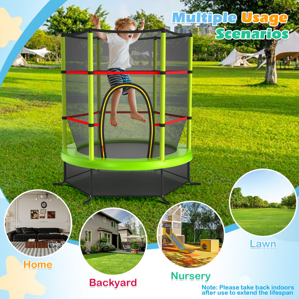 55 Inch Kids Recreational Trampoline Bouncing Jumping Mat with Enclosure Net