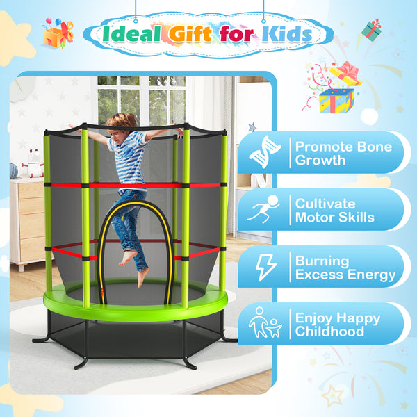 55 Inch Kids Recreational Trampoline Bouncing Jumping Mat with Enclosure Net
