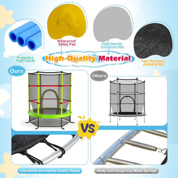 55 Inch Kids Recreational Trampoline Bouncing Jumping Mat with Enclosure Net