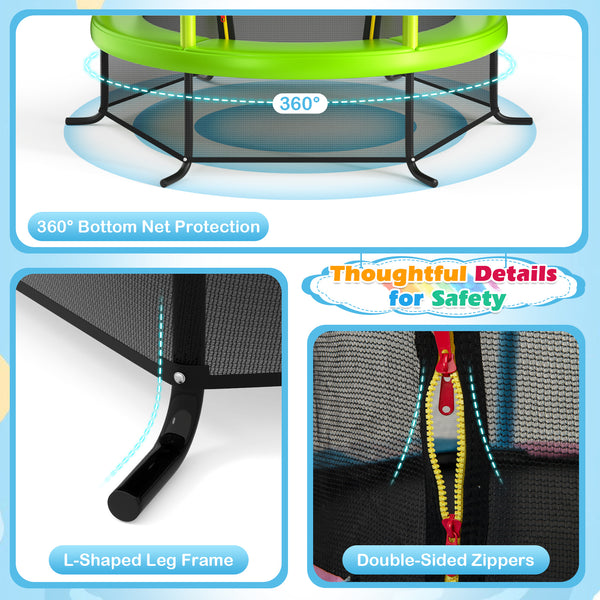 55 Inch Kids Recreational Trampoline Bouncing Jumping Mat with Enclosure Net
