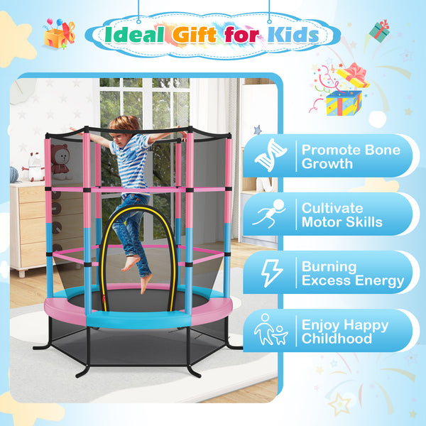 55 Inch Kids Recreational Trampoline Bouncing Jumping Mat with Enclosure Net