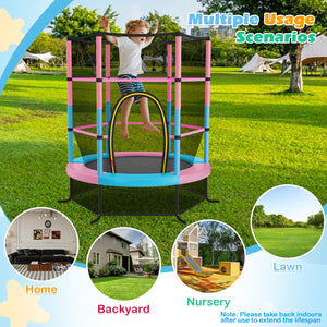 55 Inch Kids Recreational Trampoline Bouncing Jumping Mat with Enclosure Net