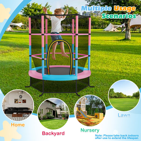 55 Inch Kids Recreational Trampoline Bouncing Jumping Mat with Enclosure Net