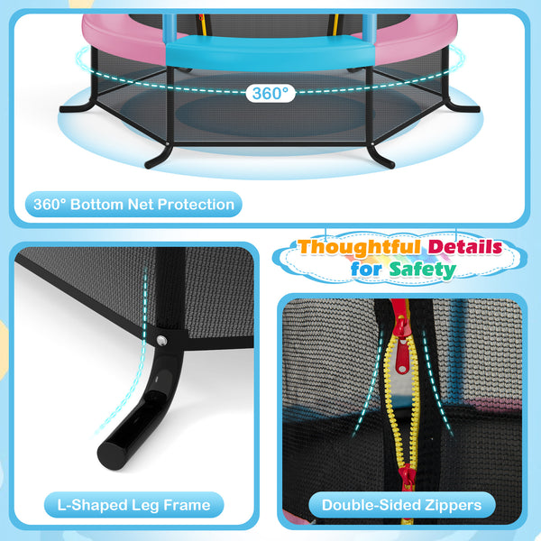 55 Inch Kids Recreational Trampoline Bouncing Jumping Mat with Enclosure Net