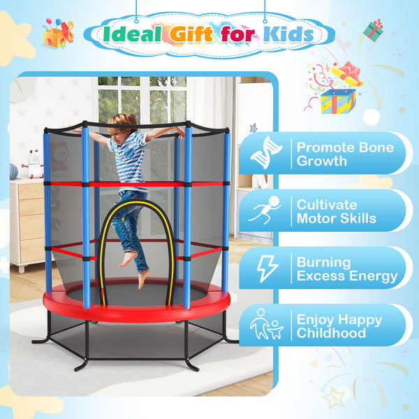 55 Inch Kids Recreational Trampoline Bouncing Jumping Mat with Enclosure Net