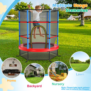 55 Inch Kids Recreational Trampoline Bouncing Jumping Mat with Enclosure Net