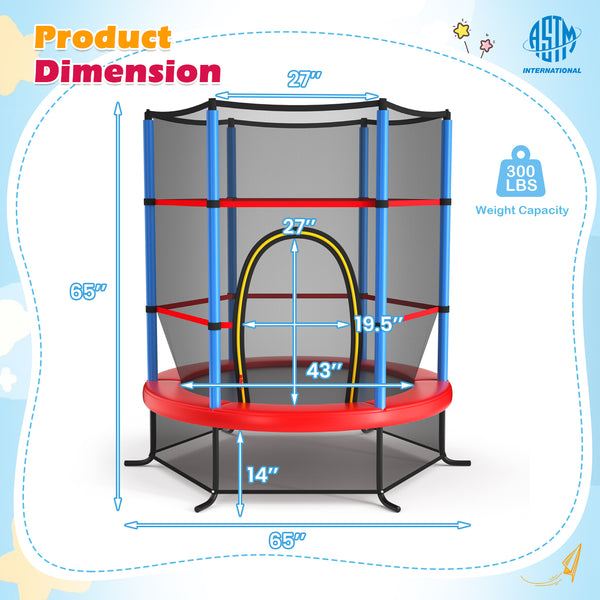 55 Inch Kids Recreational Trampoline Bouncing Jumping Mat with Enclosure Net