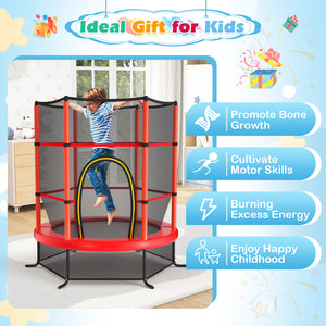 55 Inch Kids Recreational Trampoline Bouncing Jumping Mat with Enclosure Net