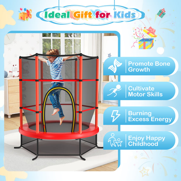 55 Inch Kids Recreational Trampoline Bouncing Jumping Mat with Enclosure Net