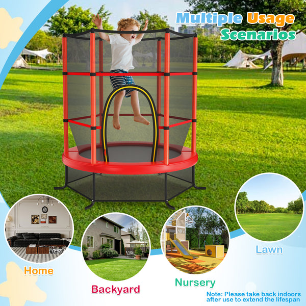 55 Inch Kids Recreational Trampoline Bouncing Jumping Mat with Enclosure Net
